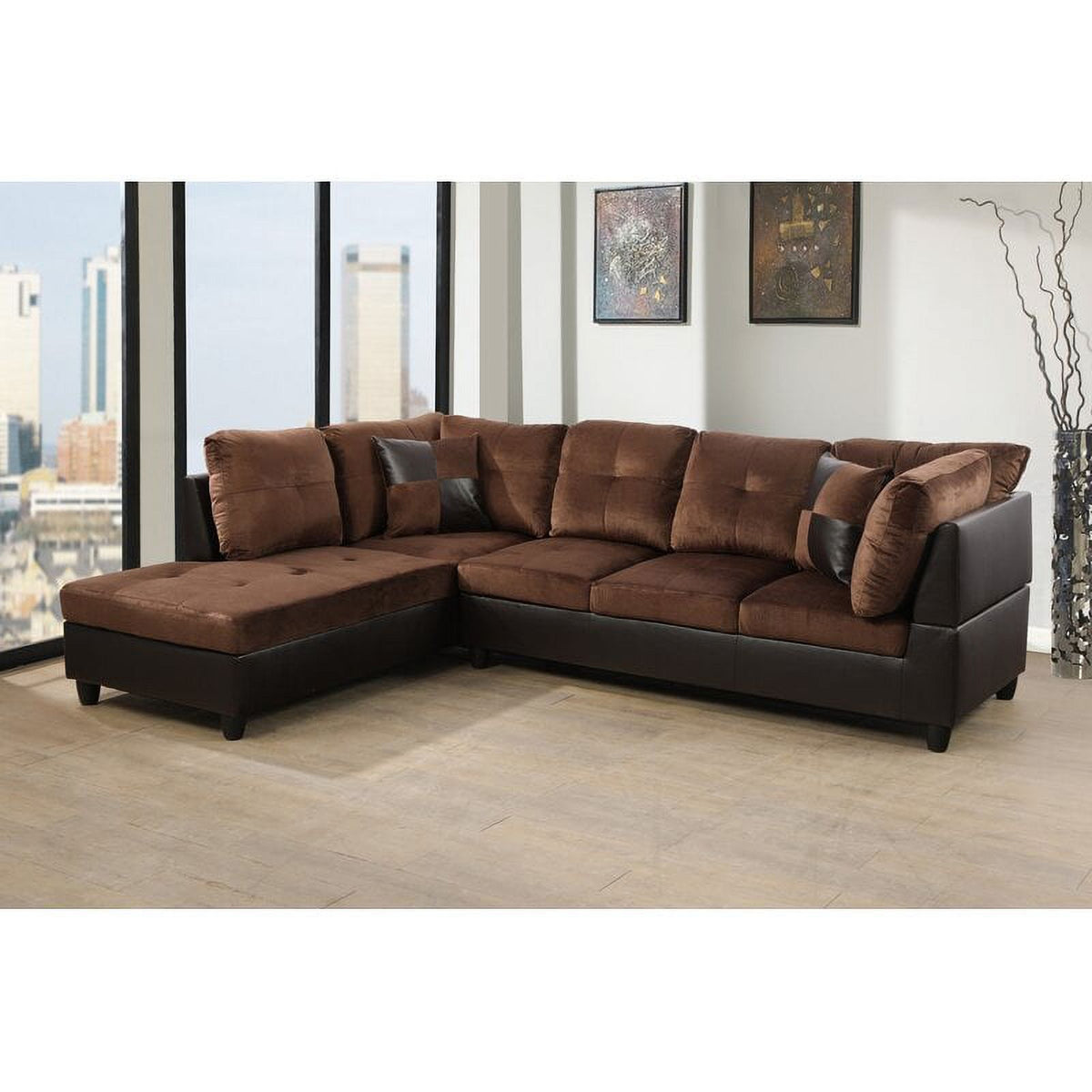 Chocolate Microfiber Corner Sectional Sofa with Storage Ottoman U190