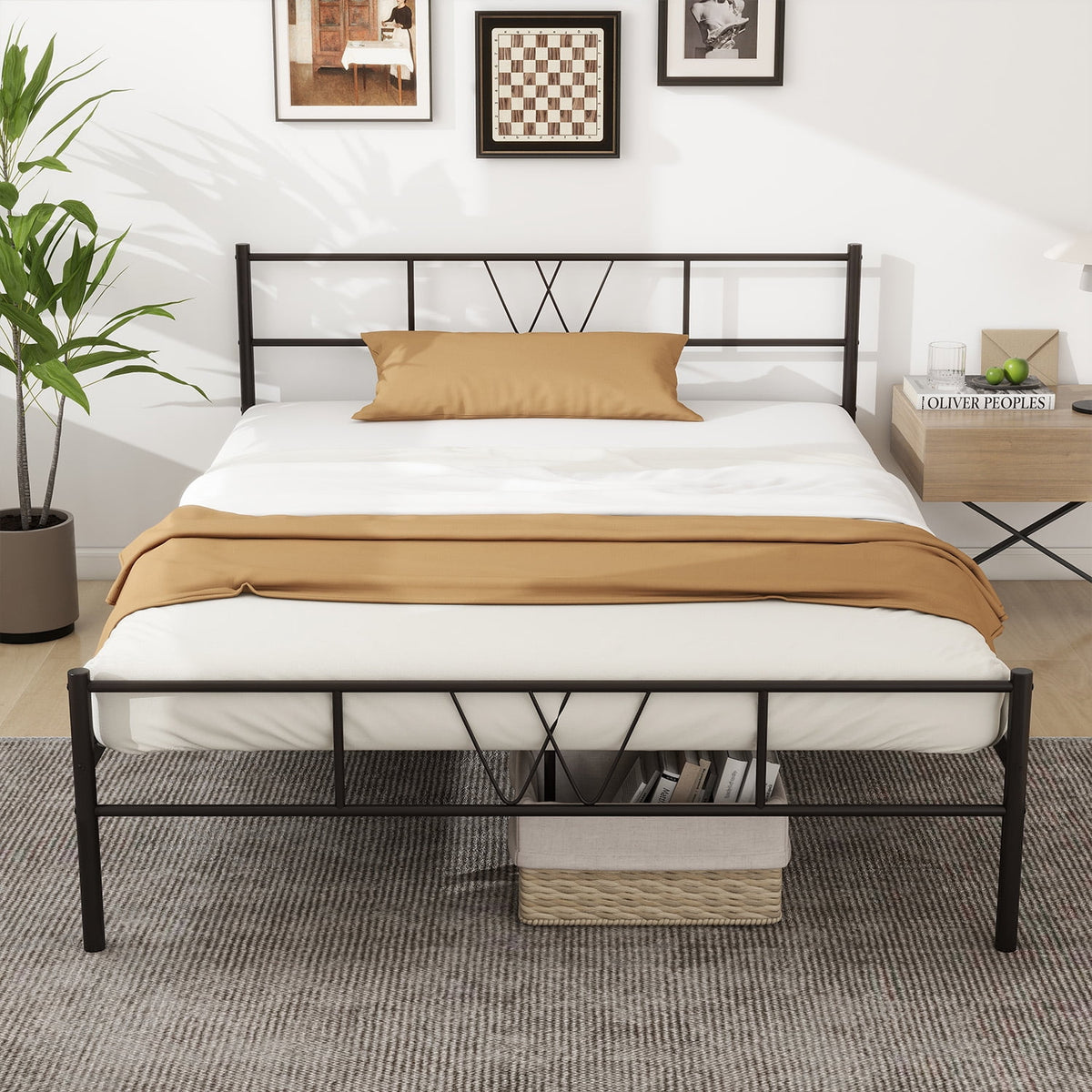 Twin Size Metal Platform Bed Frame with Headboard and Footboard K21273
