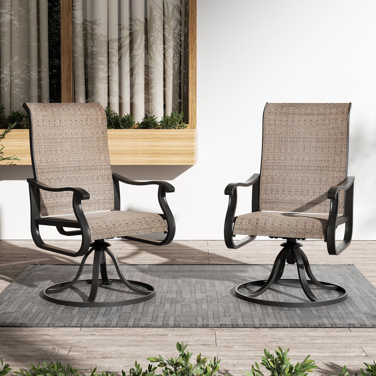 Khaki Swivel Outdoor Chairs Set of 2 G69548