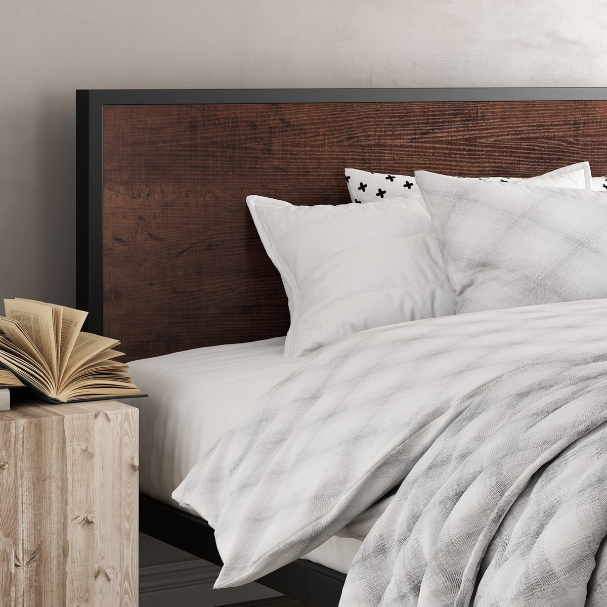 Heavy Duty Full Size Platform Bed Frame with Wood Headboard K238999
