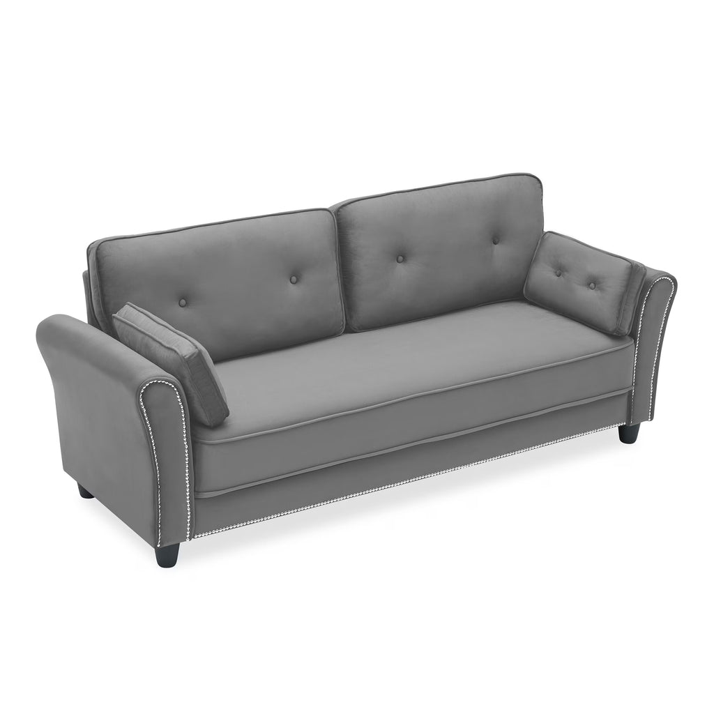 Grey Velvet Loveseat Sofa with Two Pillows C236512