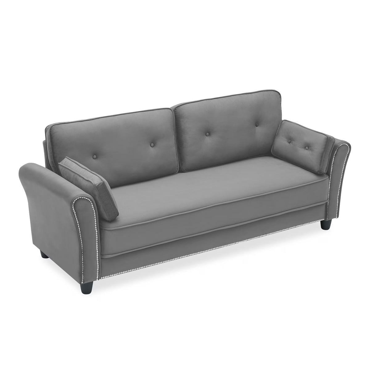 Grey Velvet Loveseat Sofa with Two Pillows C236512