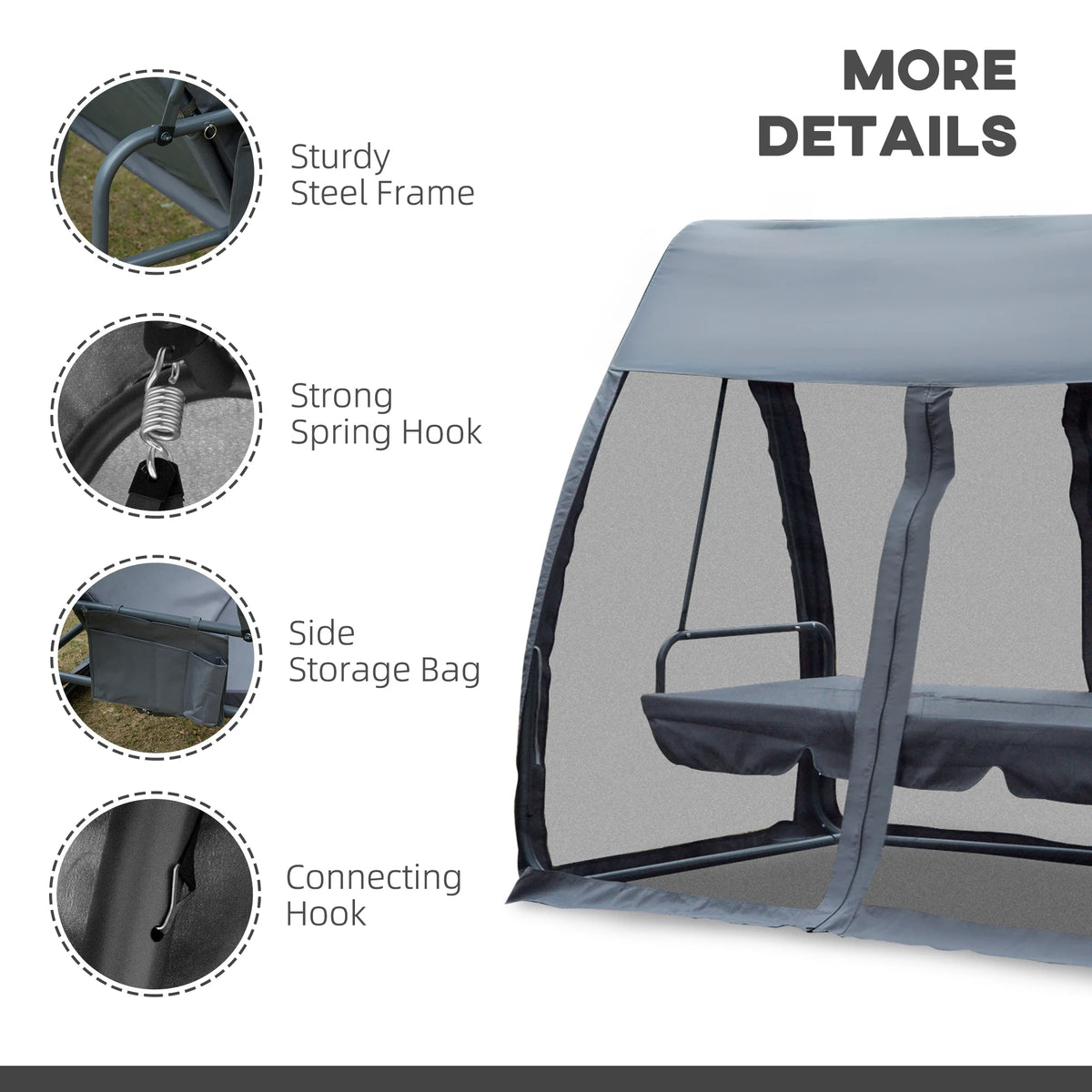 Gray 3-Seat Outdoor Swing Chair Bed C831