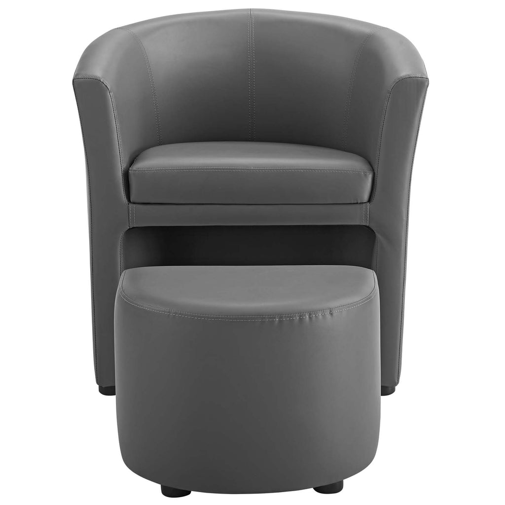 Grey Faux Leather Armchair and Ottoman F1868
