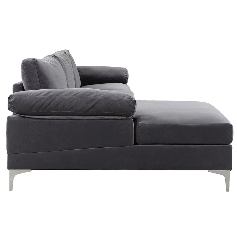 Grey Velvet Fabric Sectional Sofa T660132