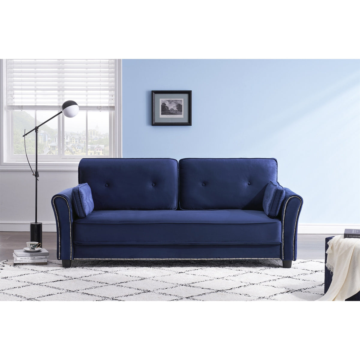 Grey Velvet Loveseat Sofa with Two Pillows C236512
