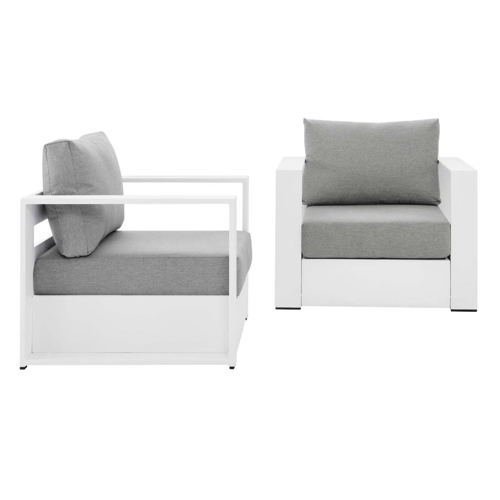 Gray/White Fabric & Aluminum Outdoor Armchair (Set of 2) F347