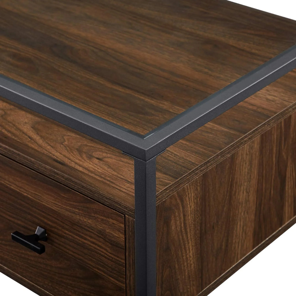 Dark Walnut Glass Top 2 Drawer Computer Desk S33057