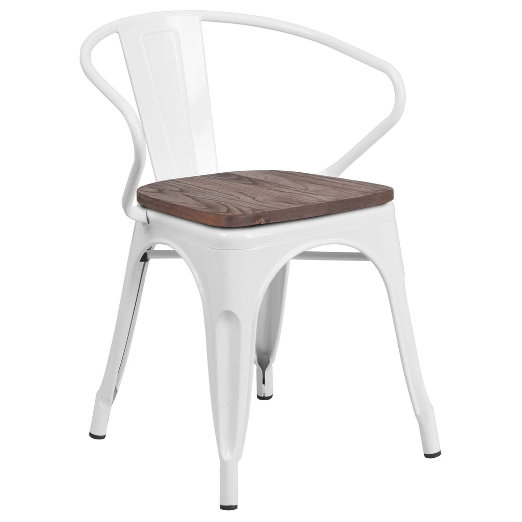 Blue Metal Chair with Wood Seat and Arms L985