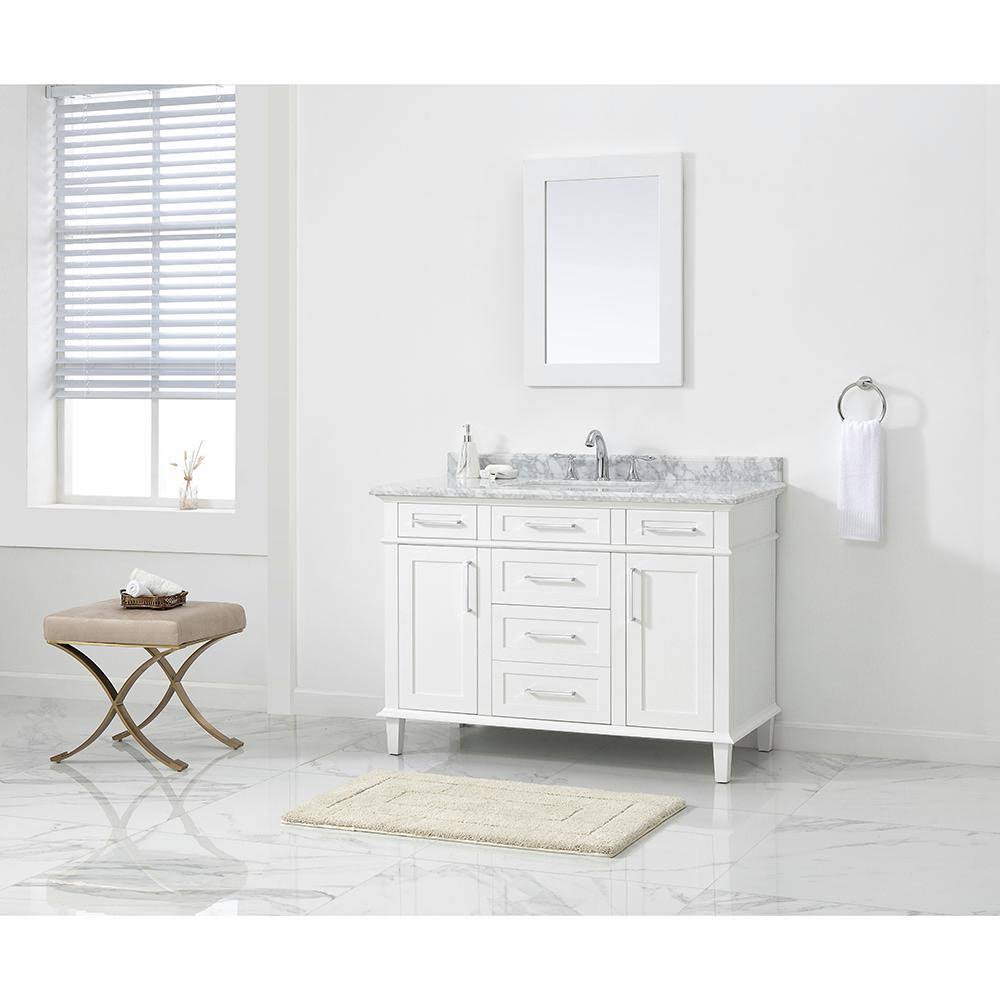 White Vanity with Carrara Marble Top with White Sinks P579862