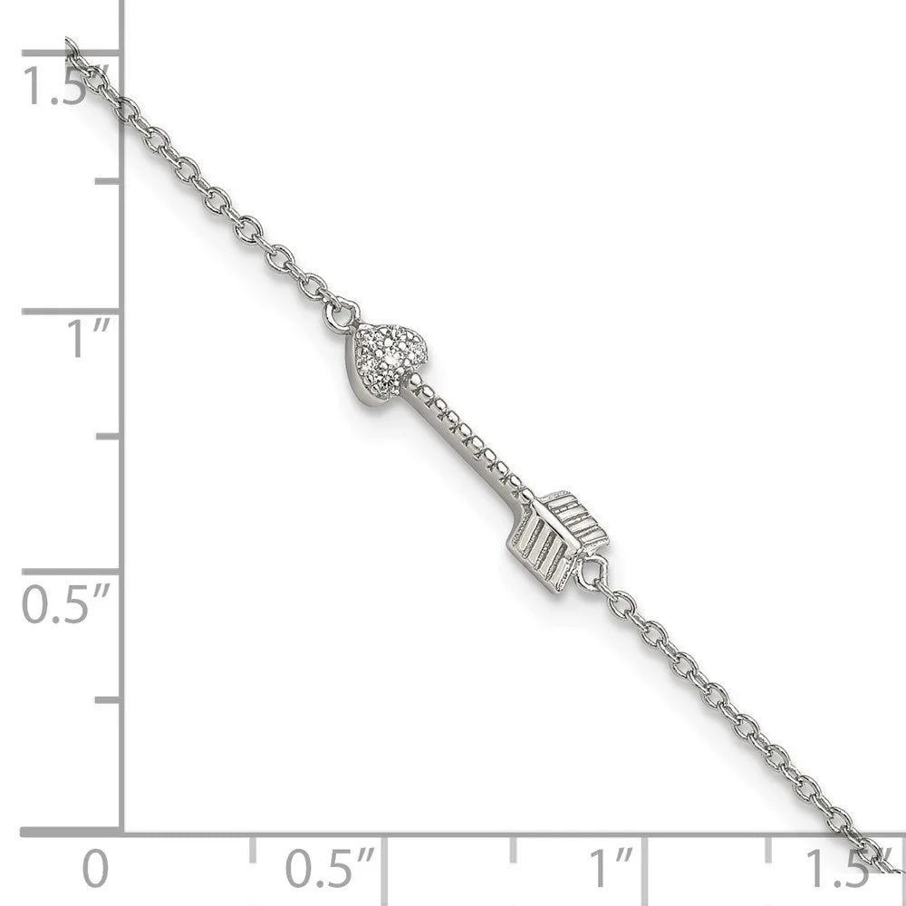 925 Sterling Silver Arrow Heart Zirconia Bracelet 7inch M6825