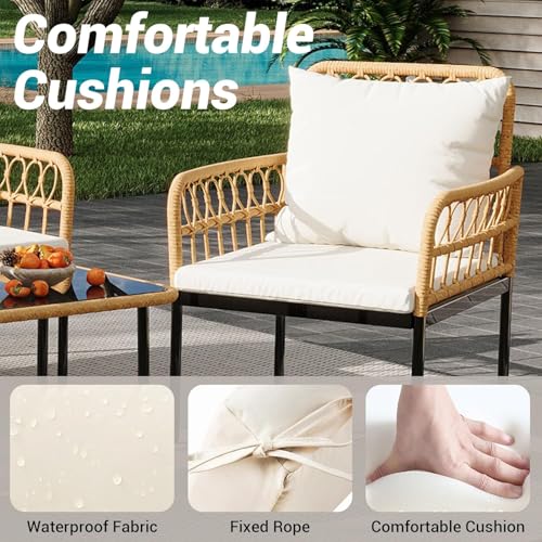 3 Piece All-Weather Wicker Patio Bistro Set with Cushions A31859