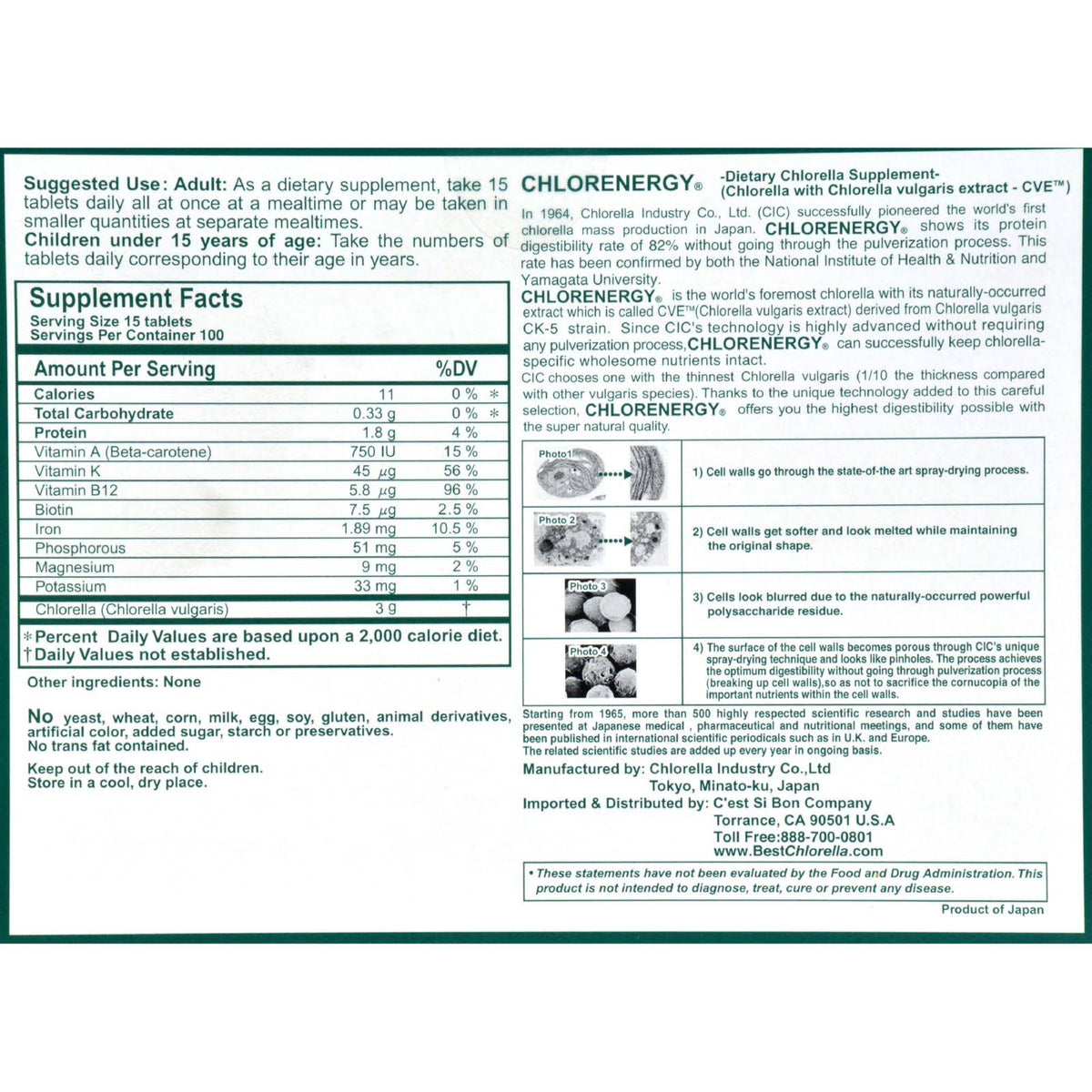 1500 Tablets Chlorella H20459