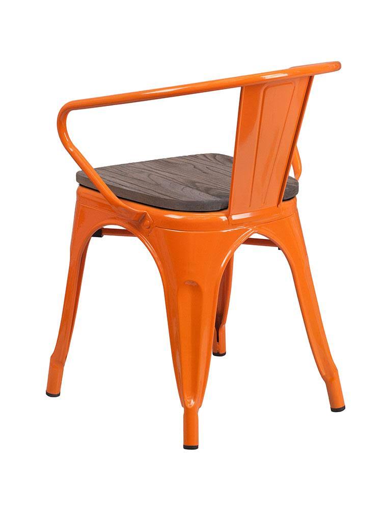 Blue Metal Chair with Wood Seat and Arms L985