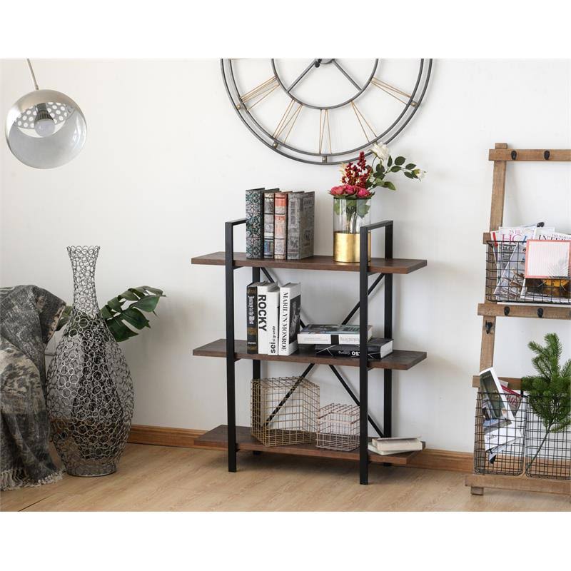 Walnut Brown 3 Shelf Etagere Bookcase R4206