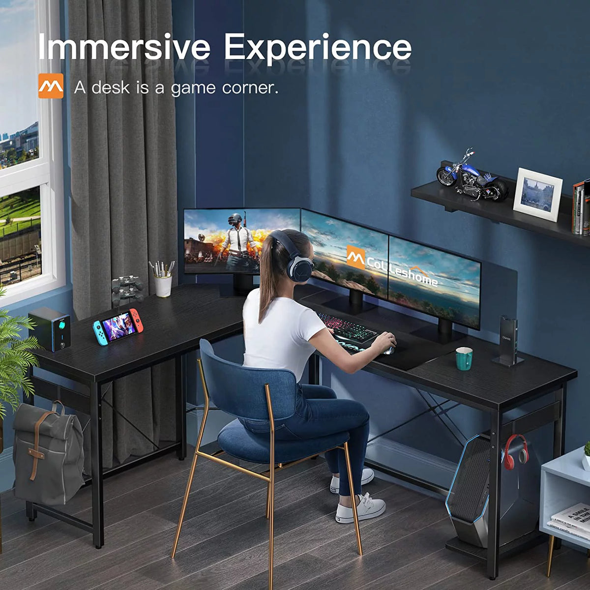 66" L Shaped Black Gaming Desk M152722