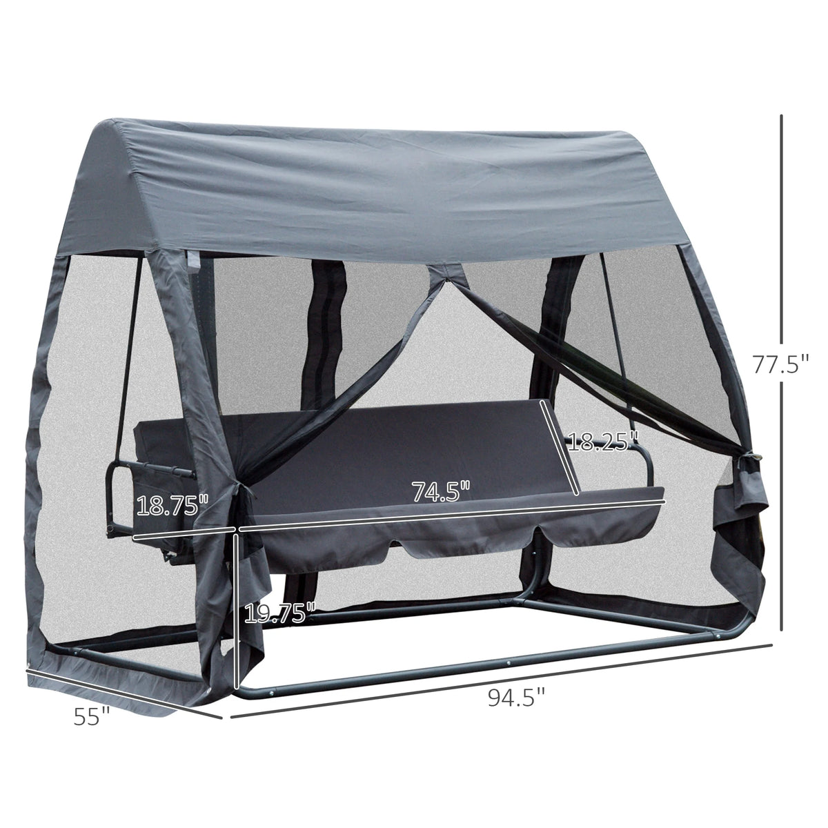 Gray 3-Seat Outdoor Swing Chair Bed C831
