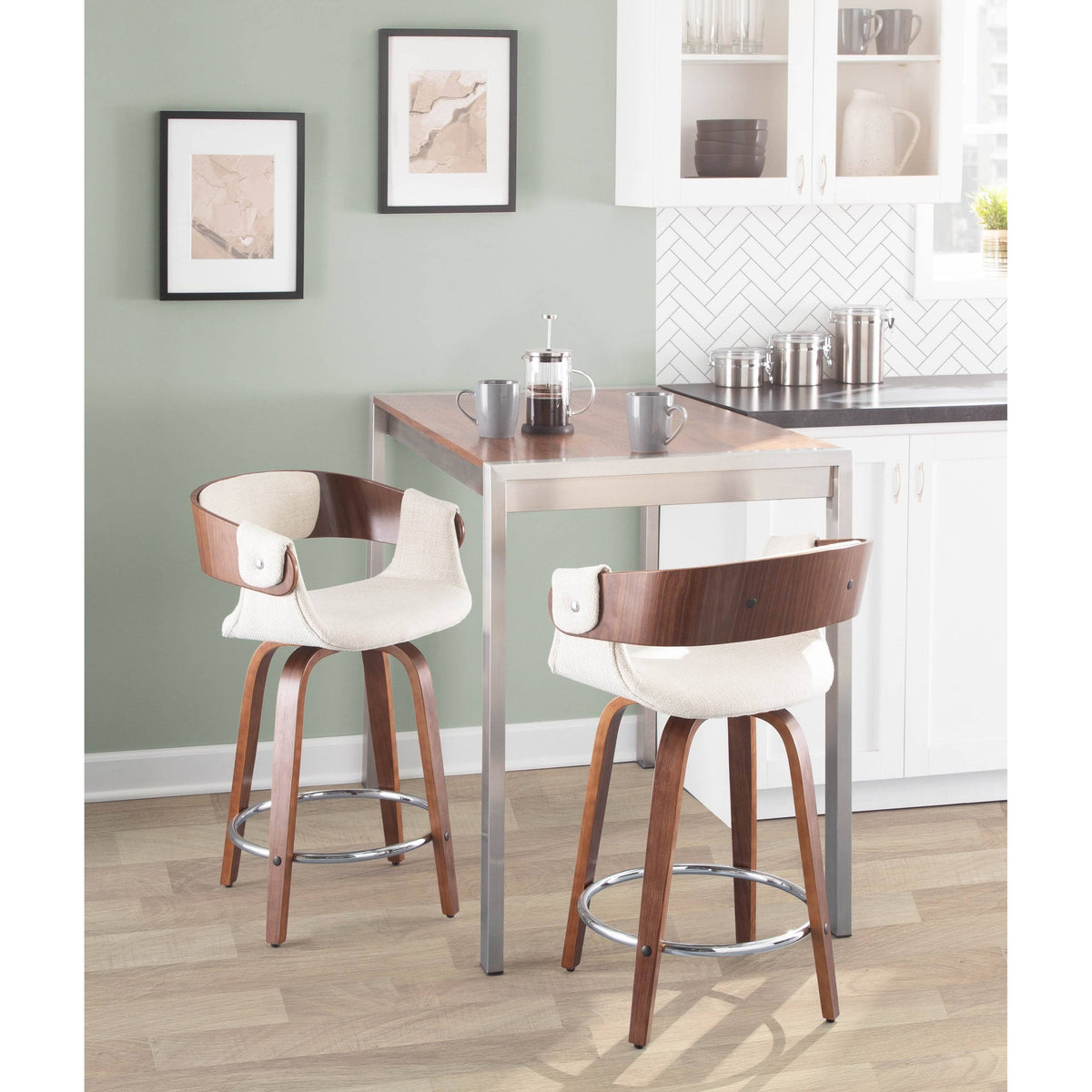 Set of 2 Counter Stool Cream Walnut C5695