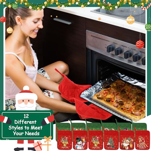 12 Pcs Christmas Pot Holders with Pocket Red and Green Heat Resistant Oven Mitts K8371