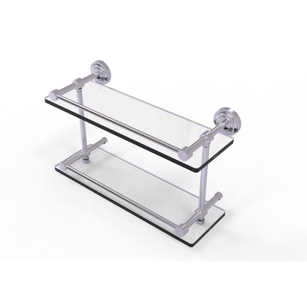 Double Glass Shelf with Gallery Rail - Satin Chrome - 16 inch I3072