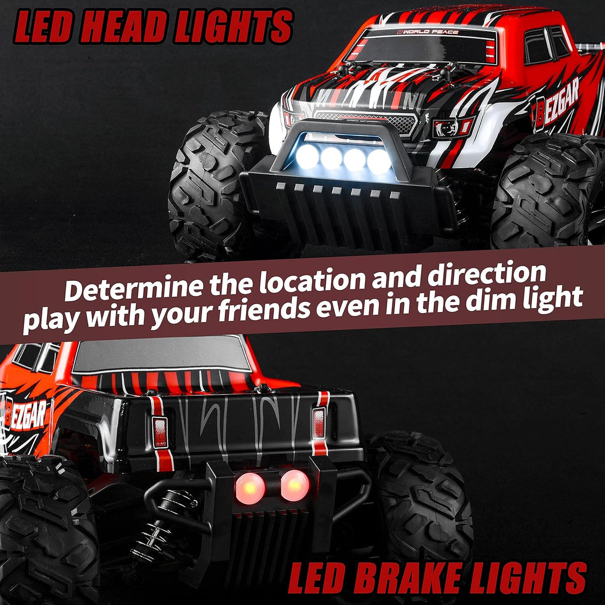 RC Cars 1:14 Scale Remote Control Car, 4WD Top Speed 25 Km/h Electric Toy Off Road RC Car Truck Crawler with Two Rechargeable Batteries F43500
