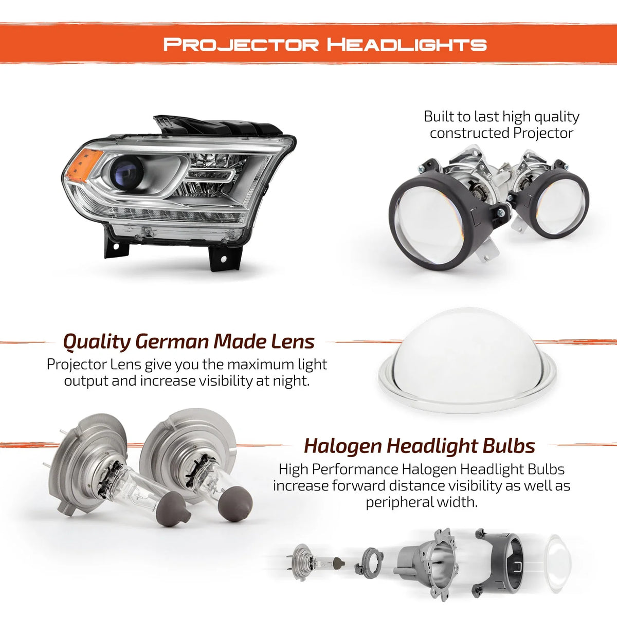 Chrome Bezel Projector Headlight with LED DRL O781310