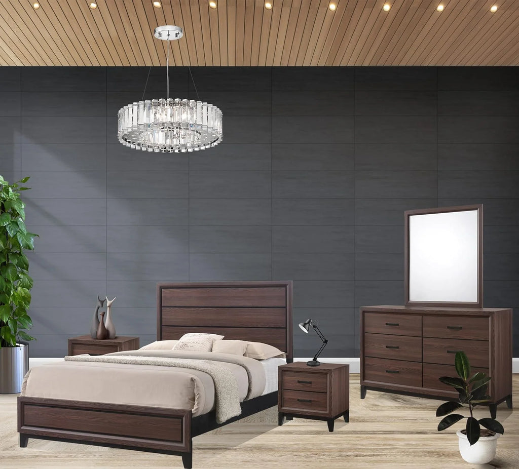 5-Piece Queen Size Bedroom Set with Dresser Mirror and 2 Night Stands U312