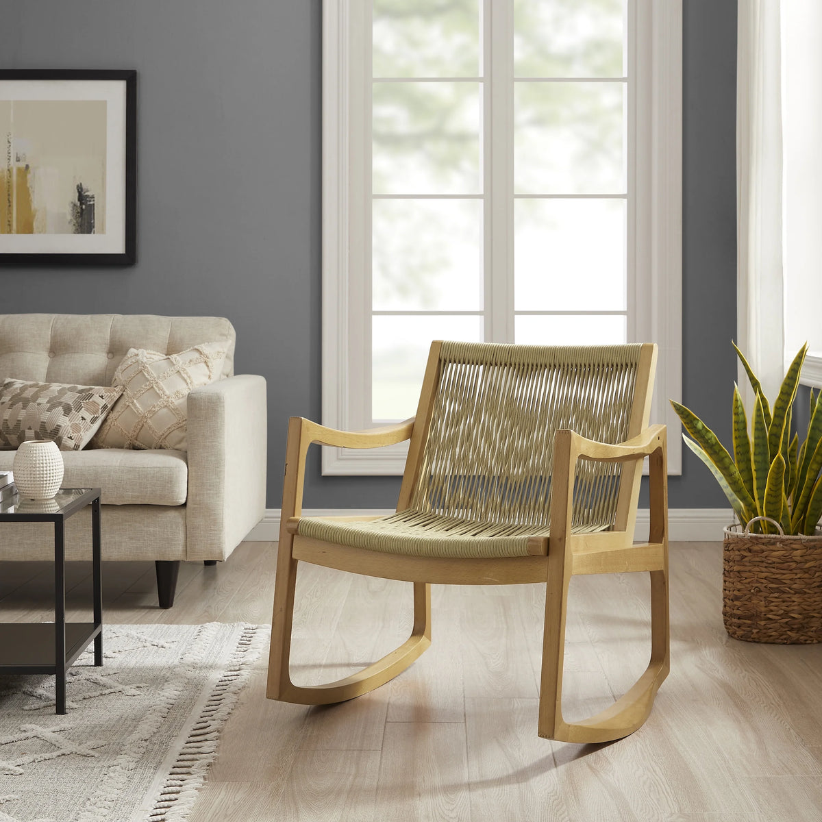 Natural Woven Rope Beechwood Rocking Chair N25235