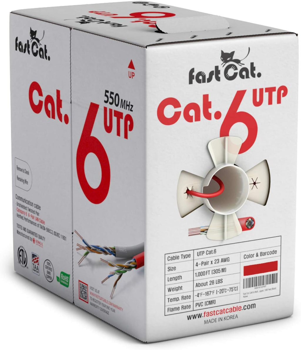 Cat6 Ethernet Cable 1000ft 23 AWG CMR Solid Bare Copper UTP LAN Cable Gray G1928
