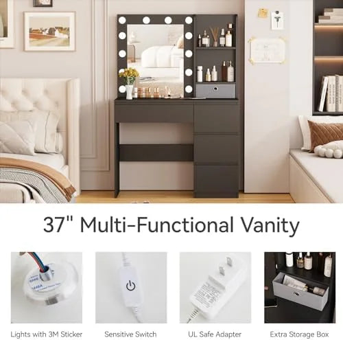 White Vanity Desk Set with Mirror & Light Z3400