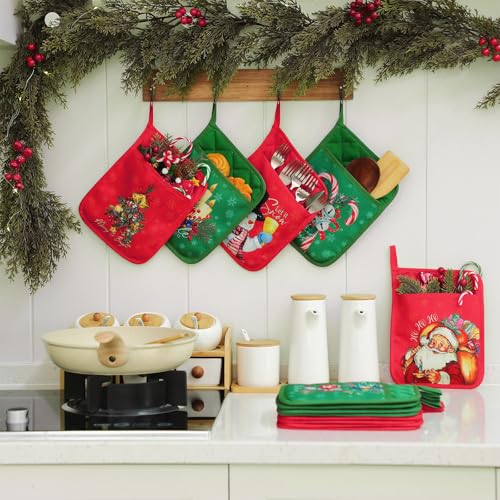 12 Pcs Christmas Pot Holders with Pocket Red and Green Heat Resistant Oven Mitts K8371