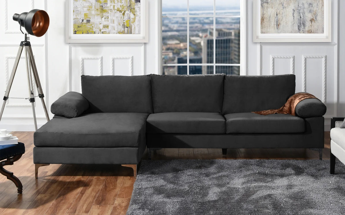 Grey Velvet Fabric Sectional Sofa T660132