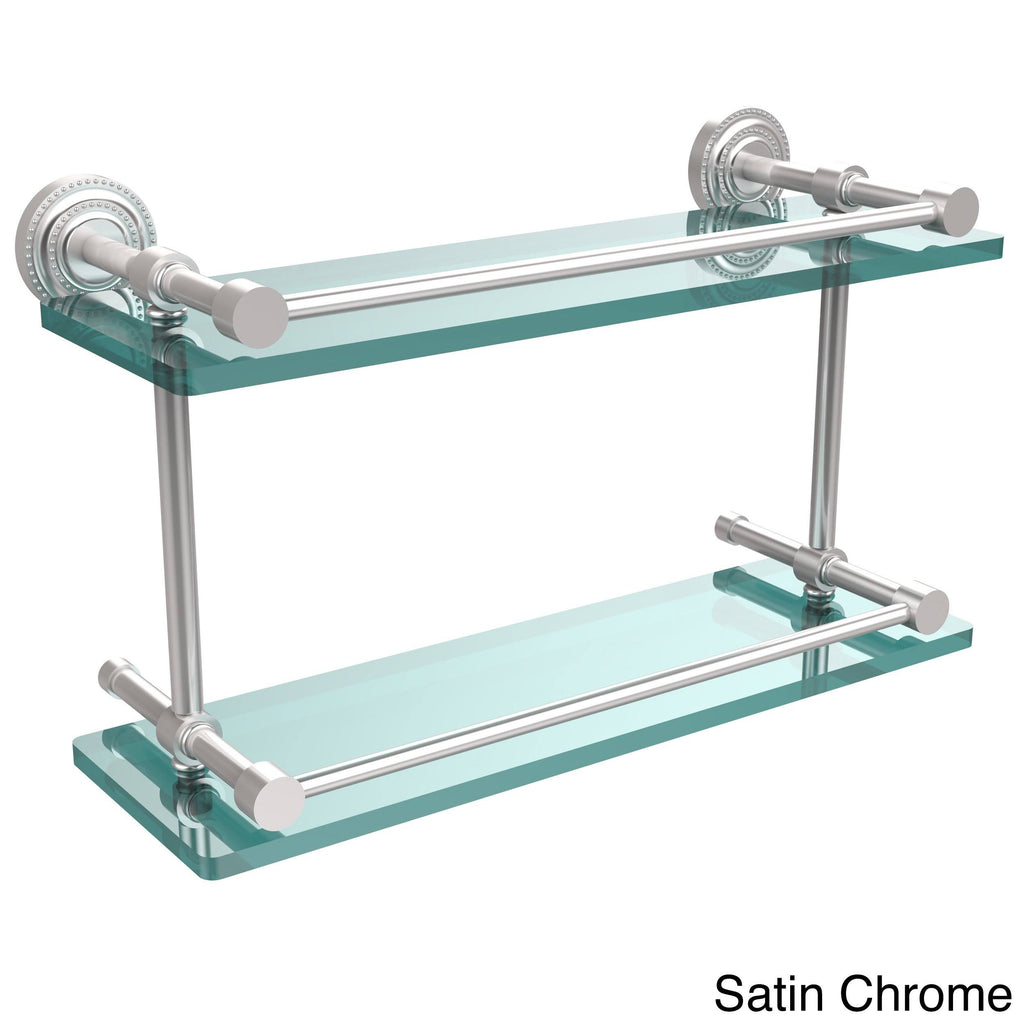 Double Glass Shelf with Gallery Rail - Satin Chrome - 16 inch I3072