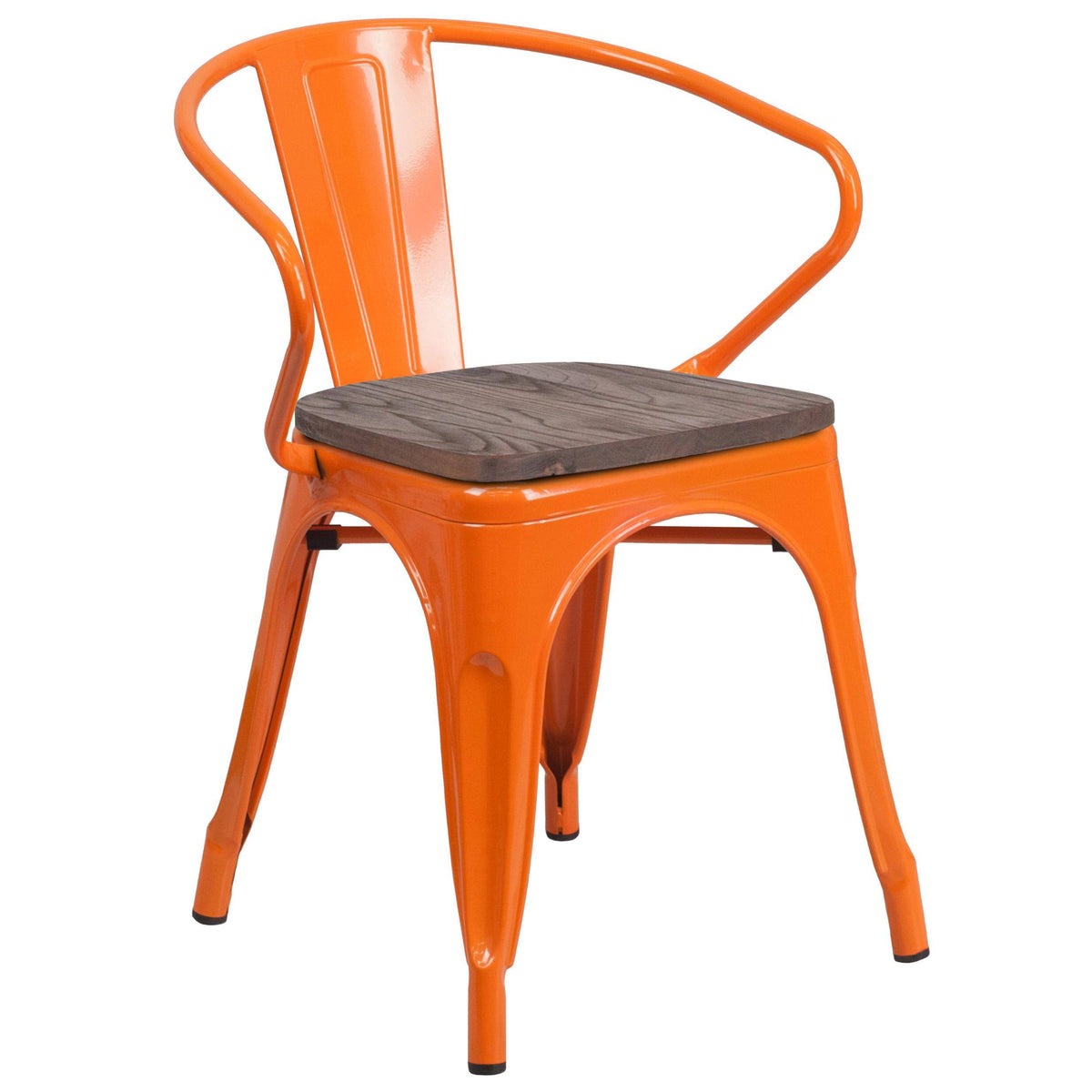 Blue Metal Chair with Wood Seat and Arms L985