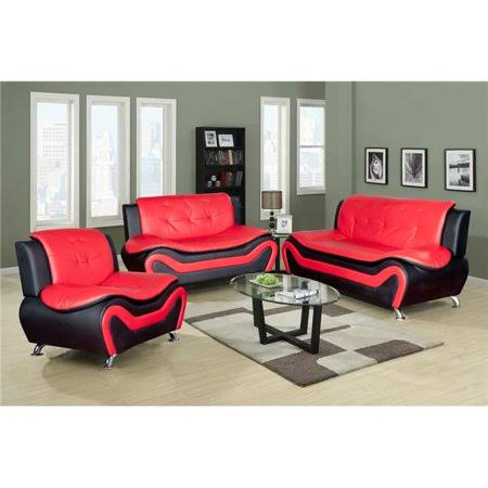 Black Faux Leather 3 Piece Sofa Set N71578