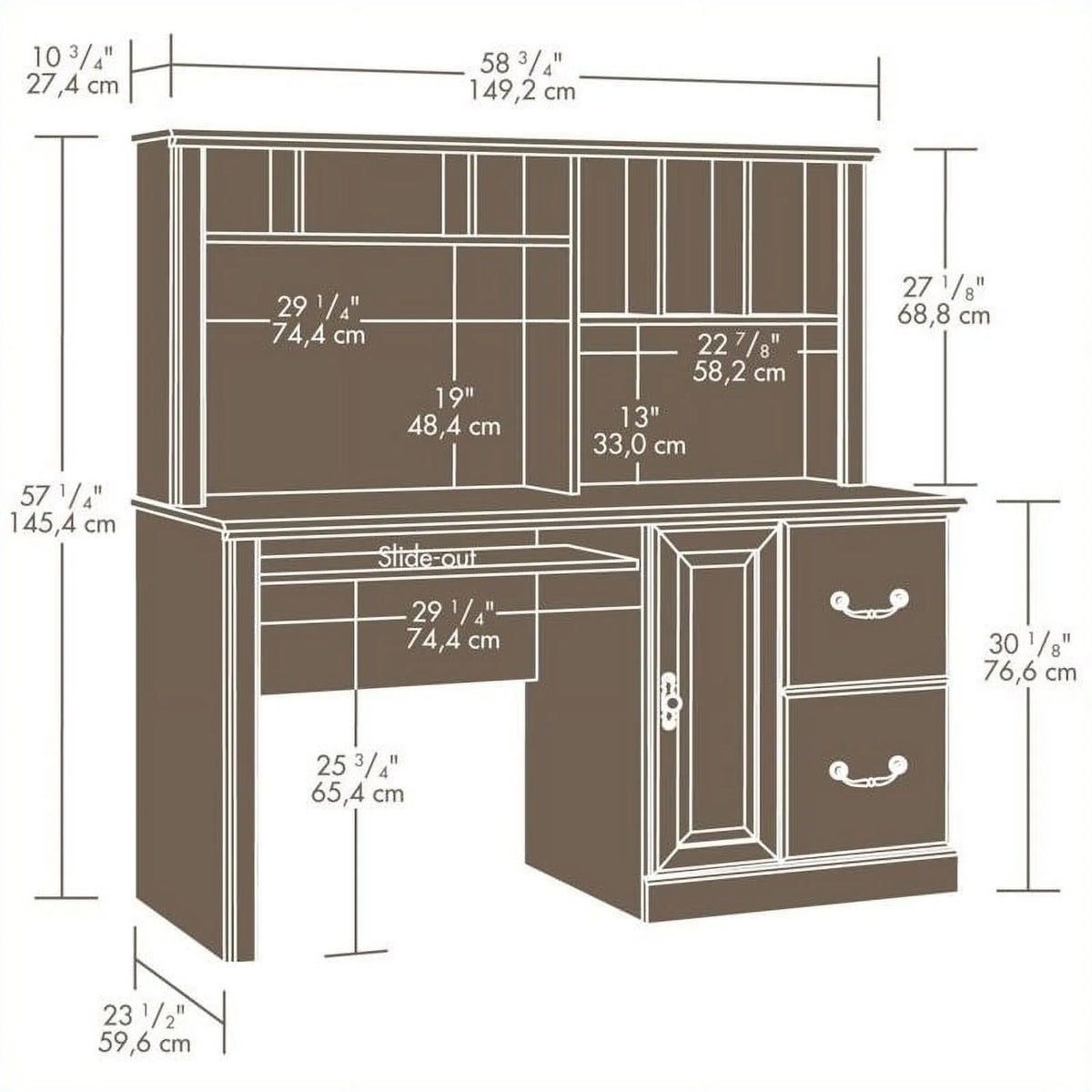 Traditional Wood Computer Desk with Hutch C910