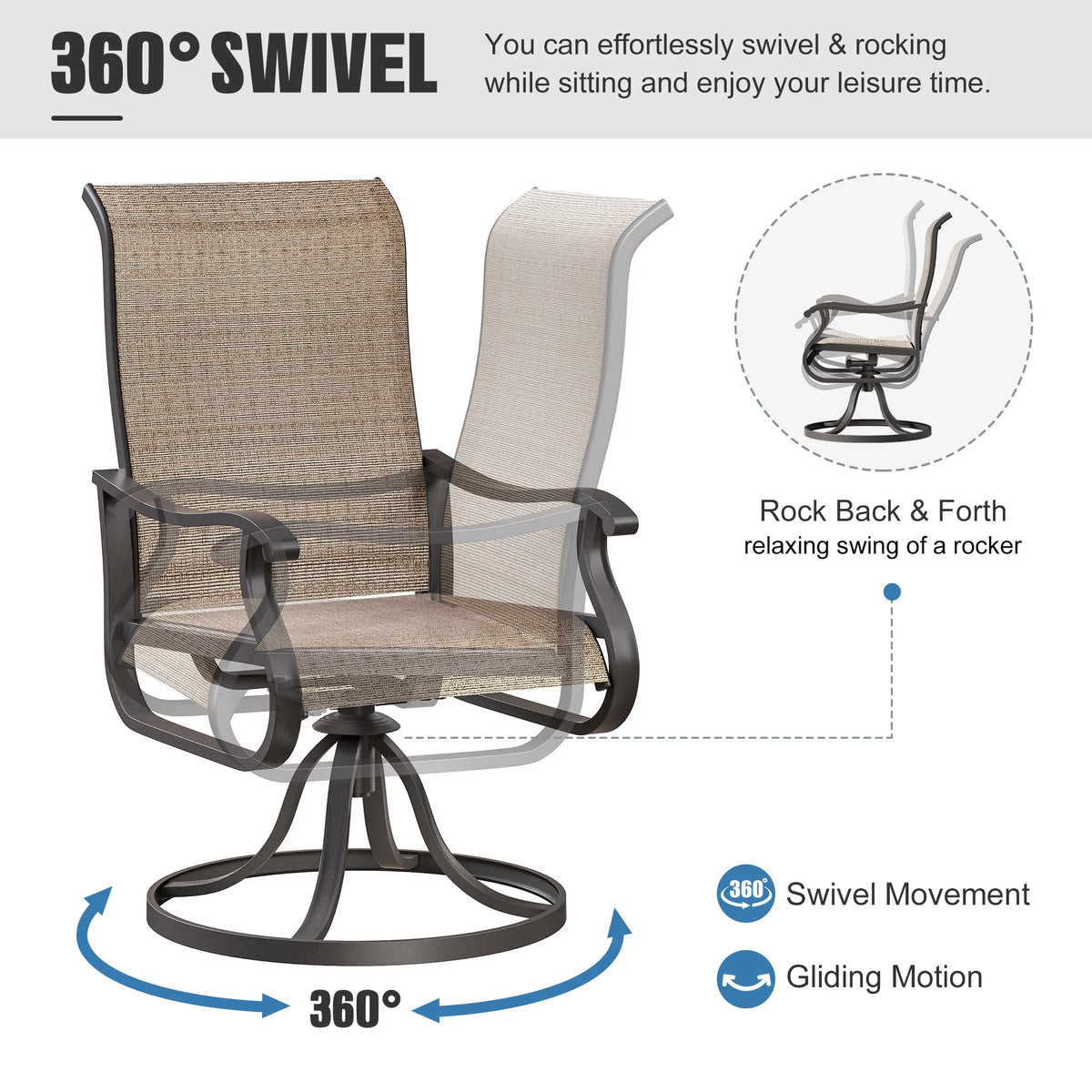 Khaki Swivel Outdoor Chairs Set of 2 G69548
