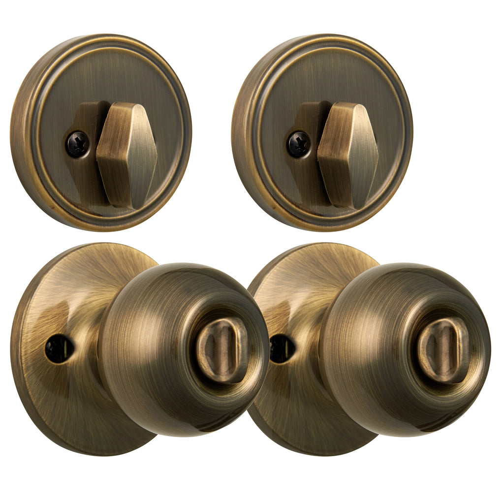 Keyed Entry Ball Doorknob and Deadbolt Combo in Oil-Rubbed Bronze, Twin Pack J73758