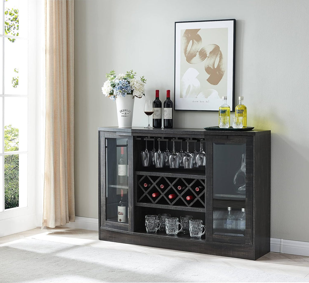 Espresso Bar Cabinet with Curved Glass Doors I64846