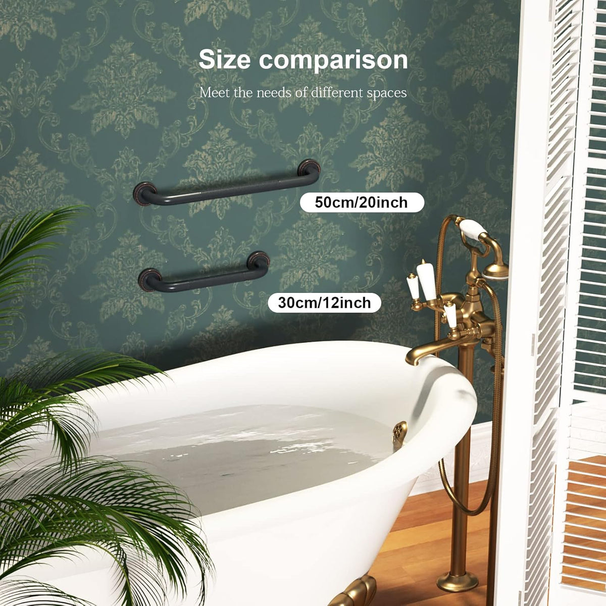 2 Pack 20 Inch Anti Slip Bronze Shower Grab Bar Oil Rubbed Black, Antique Brass Bathroom Grab Bar, Knurled Bath Balance Bar, Safety Handrail Support, Handicap Elderly Senior Assist Bath Handle Pack of 2 S388738