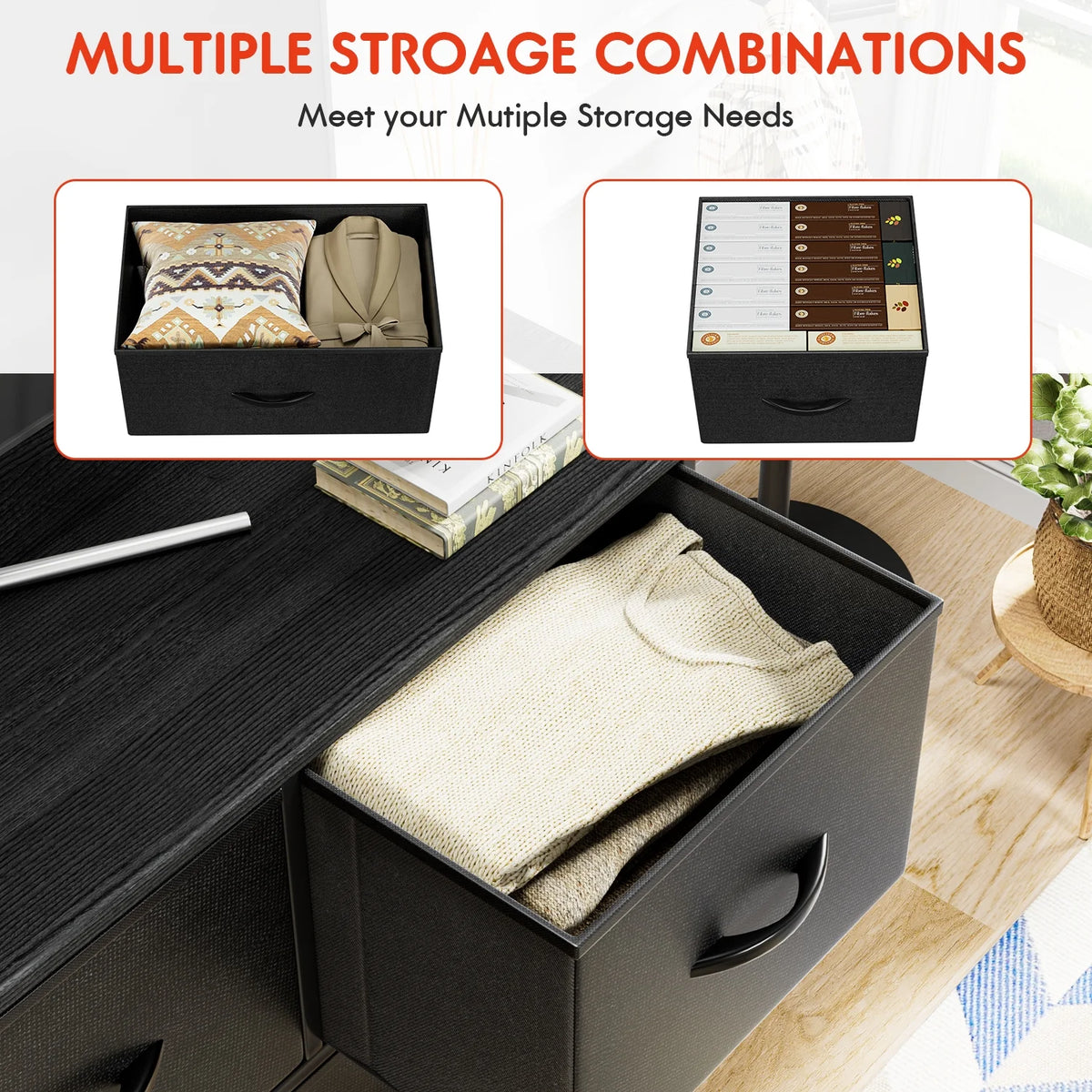 Black 5 Drawer Fabric Dresser M77032