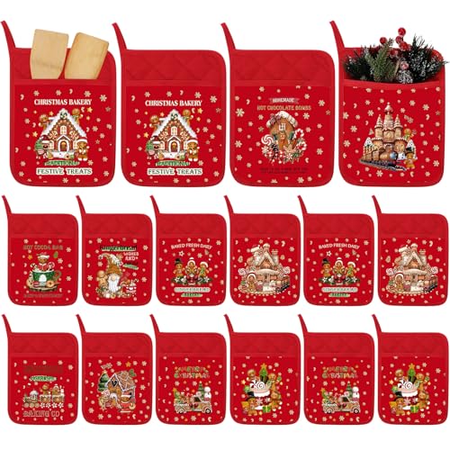 12 Pcs Christmas Pot Holders with Pocket Red and Green Heat Resistant Oven Mitts K8371