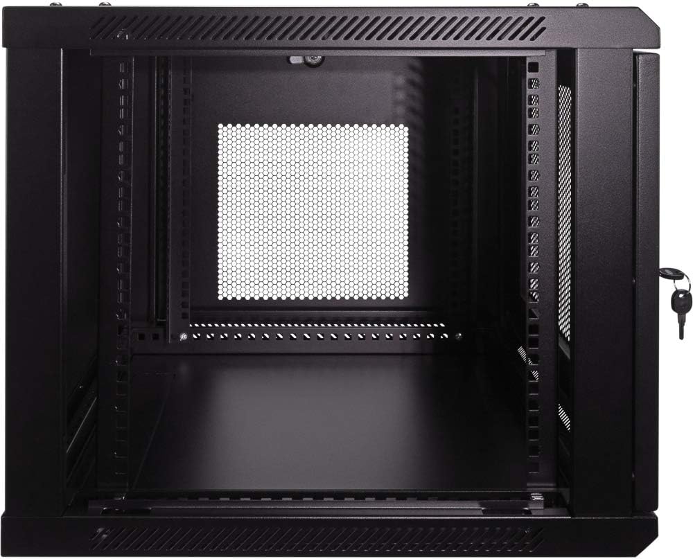 9U Wallmount Cabinet Enclosure 19-Inch Server Network Rack with Locking Perforated Door Black Y74176