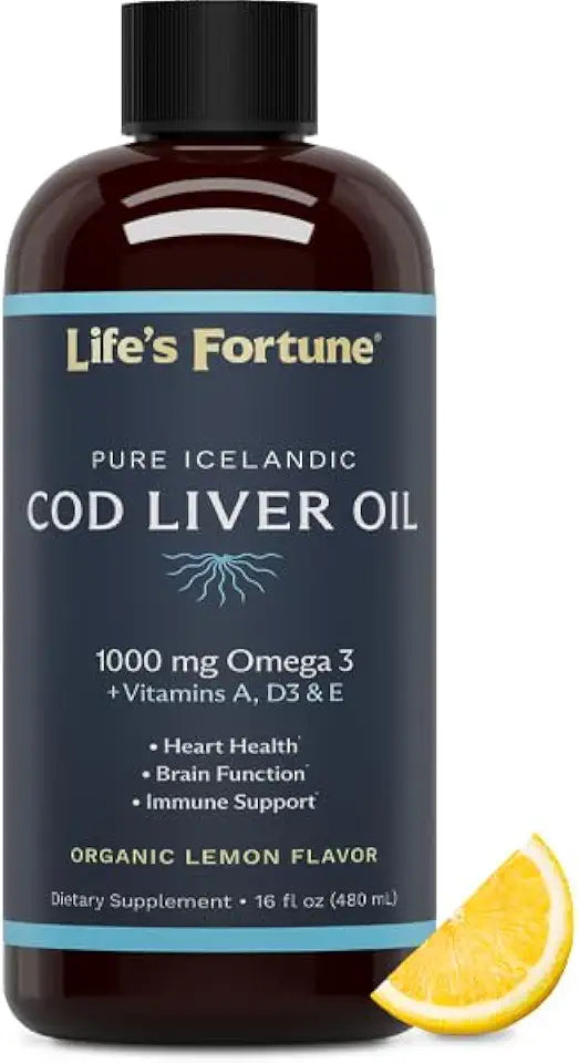 Organic Cod Liver Oil Liquid Lemon Flavor 1000 mg 16 Oz I551549