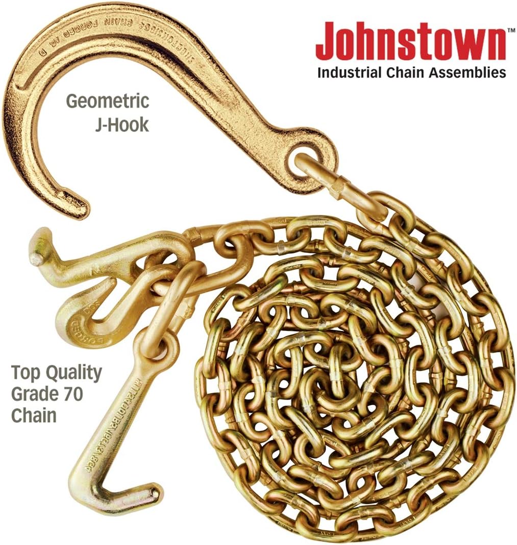 Tow Chain with 8 Inch Forged J Hook, Grade 70, 8 Foot, Pack of 2 D892