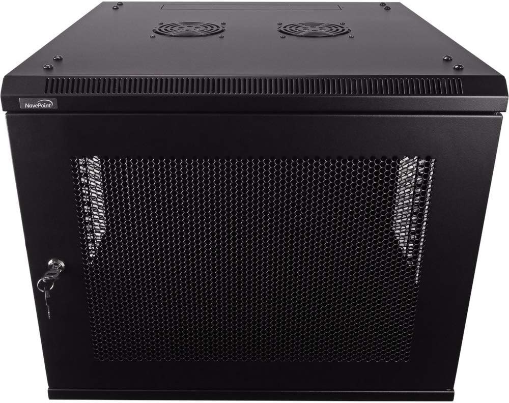 9U Wallmount Cabinet Enclosure 19-Inch Server Network Rack with Locking Perforated Door Black Y74176