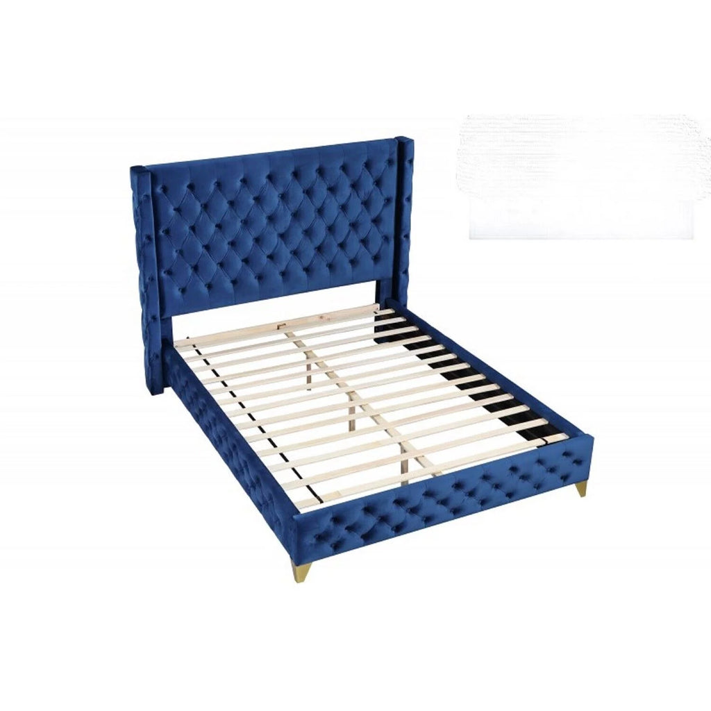 Blue Velvet Upholstered King Size Platform Bed I705142