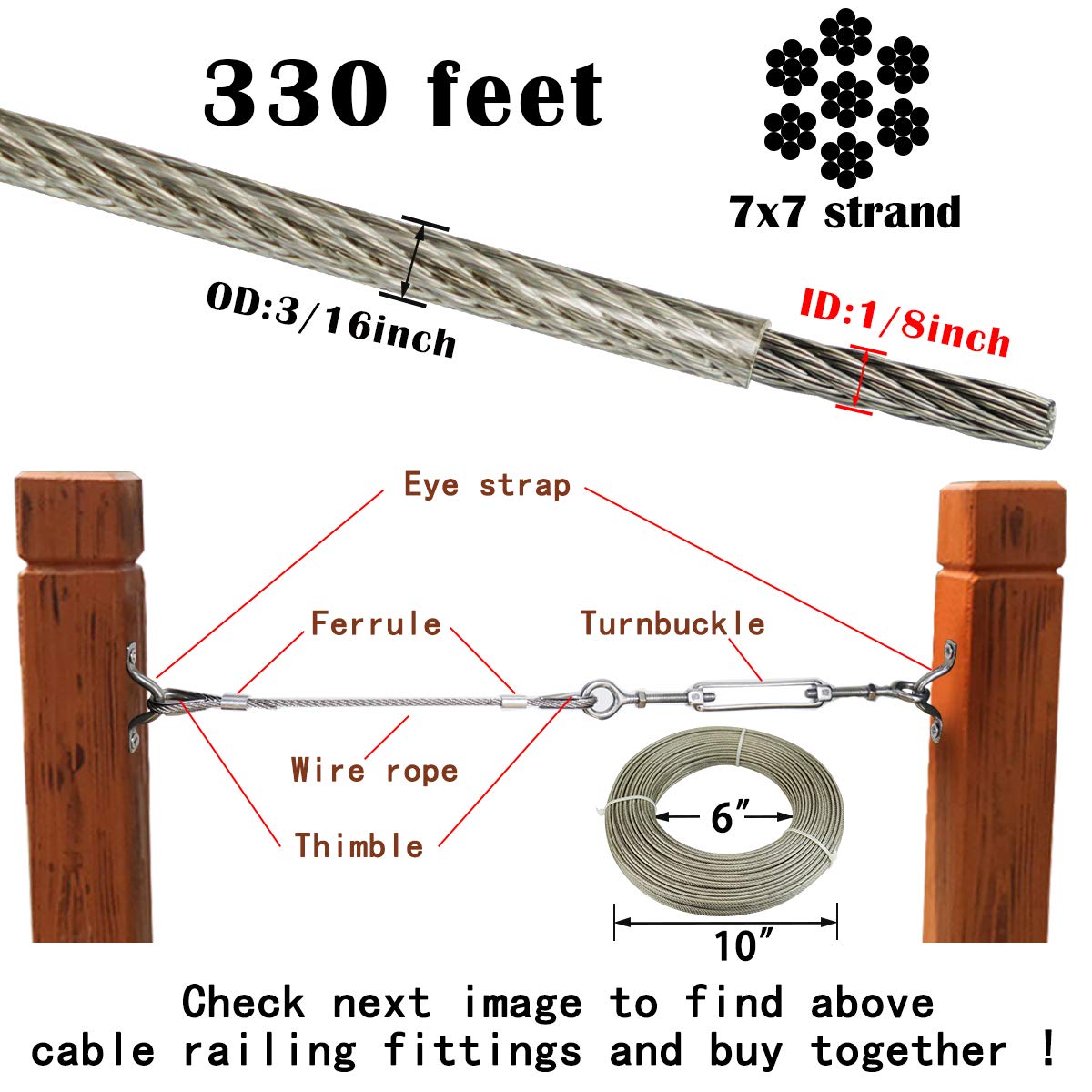 330ft 1/8'' Thru 3/16'' Crystal Vinyl Coated Wire Rope C3114