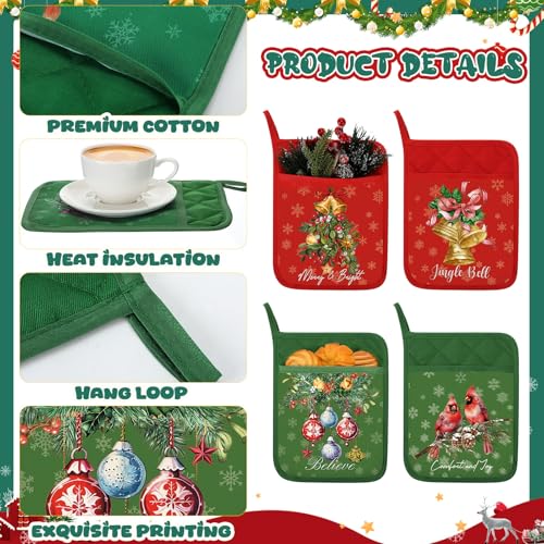 12 Pcs Christmas Pot Holders with Pocket Red and Green Heat Resistant Oven Mitts K8371